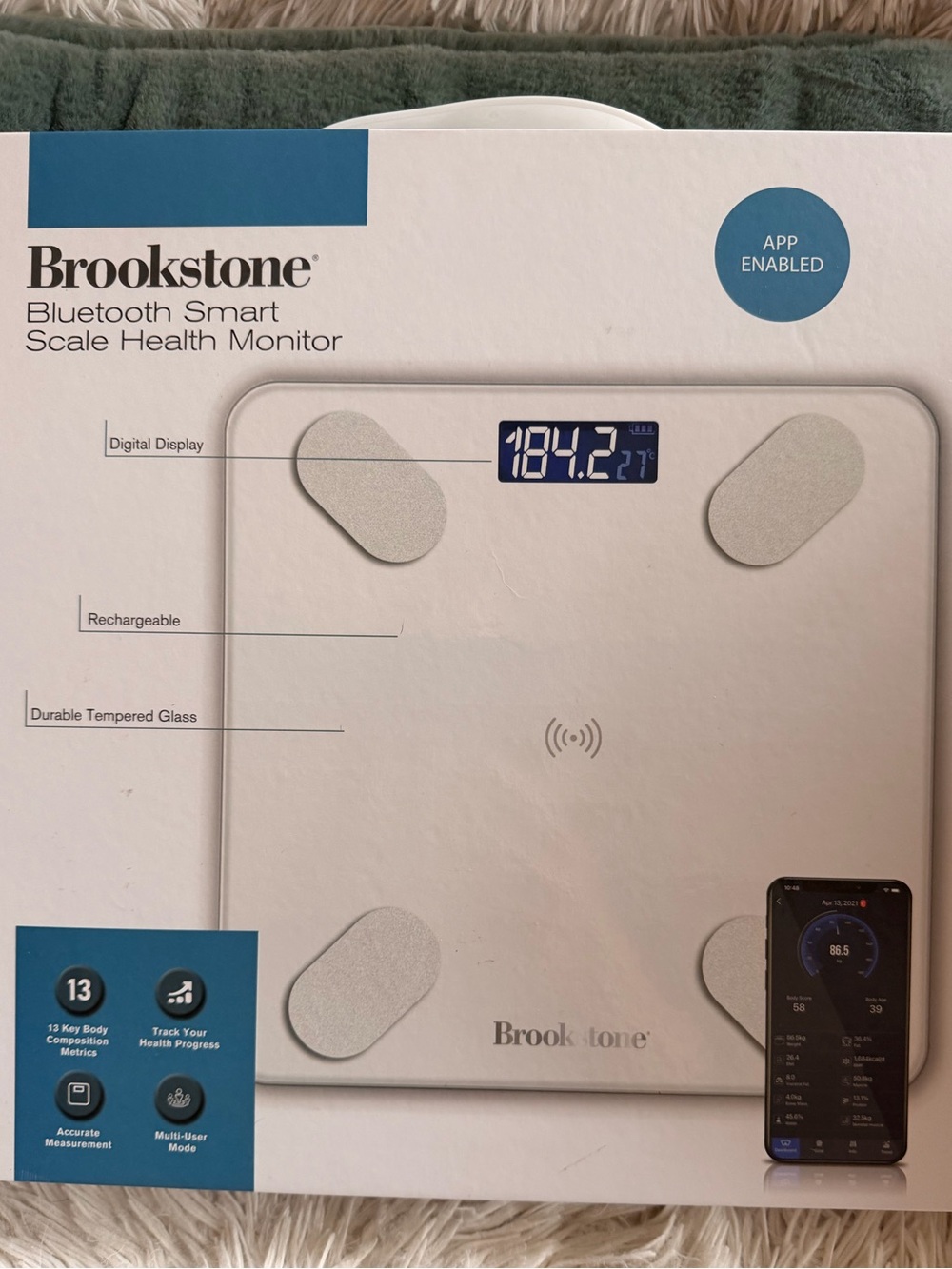Brookstone Bluetooth Smart Scale Health Monitor - White New